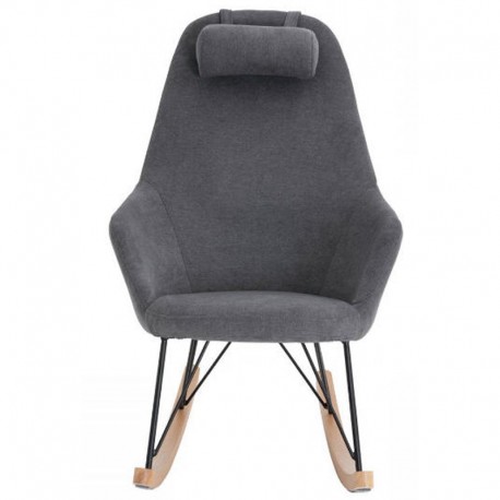 Rocking-chair Hygge en Tissu Gris Clair et Bois Eva KosyForm