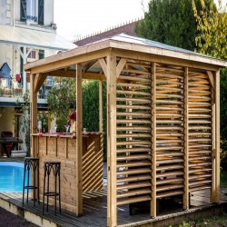 Kiosque de Jardin Blueterm bois 12.32 m2 avec Comptoirs et 2 Parois Habrita