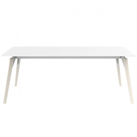 Table Vondom Faz Wood Plateau 200x90 Blanc et Bordure Noire avec Pieds Chêne Blanchis