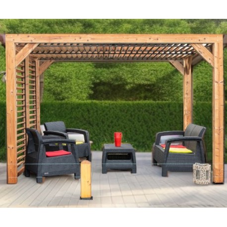 Habrita wooden pergola with removable roof and side 313x234xH217 Veneto